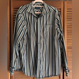 Tommy Bahama Shirt Mens XL blue beige Long Sleeve Cotton Striped Indigo Palms